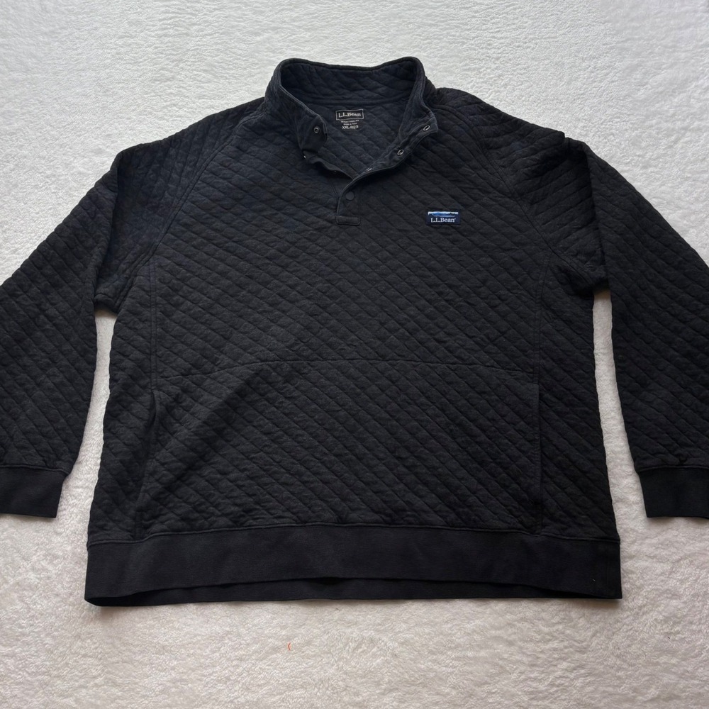 LL Bean Mens XXL Quilted Quarter Snap Pullover Charcoal Gray Mock Sweatshirt